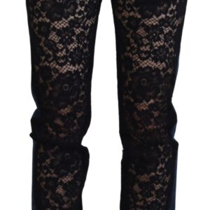 Black Floral Lace Front Skinny Denim Jeans