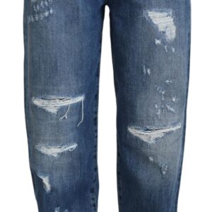 Blue Washed Cotton Tattered Denim Jeans