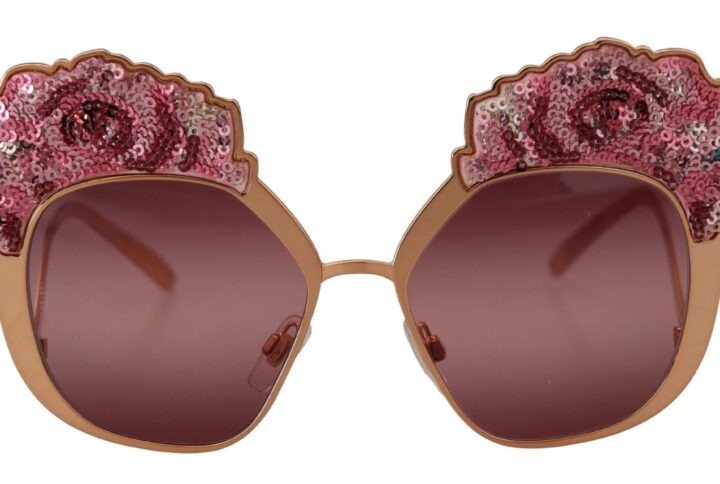 Pink Gold Rose Sequin Embroidery DG2202 Sunglasses - Jag Couture London