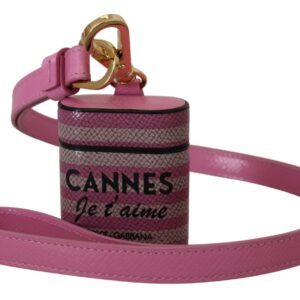 Pink Black Leather Strap Gold Metal Logo Airpods Case