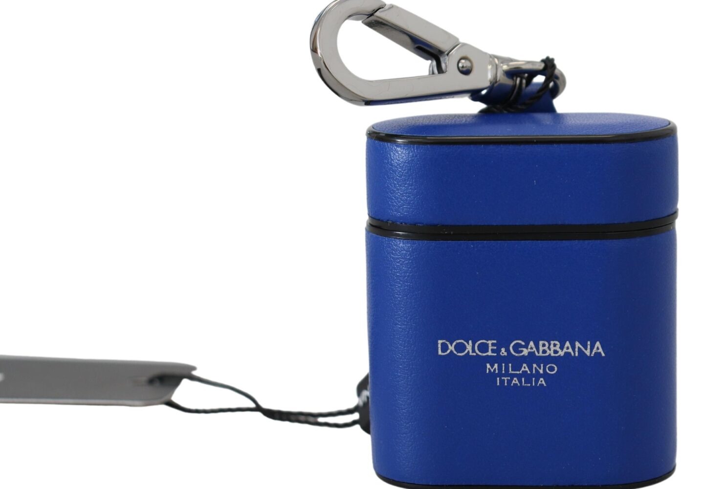 Blue Leather Silver Metal Logo Airpods Case - Jag Couture London