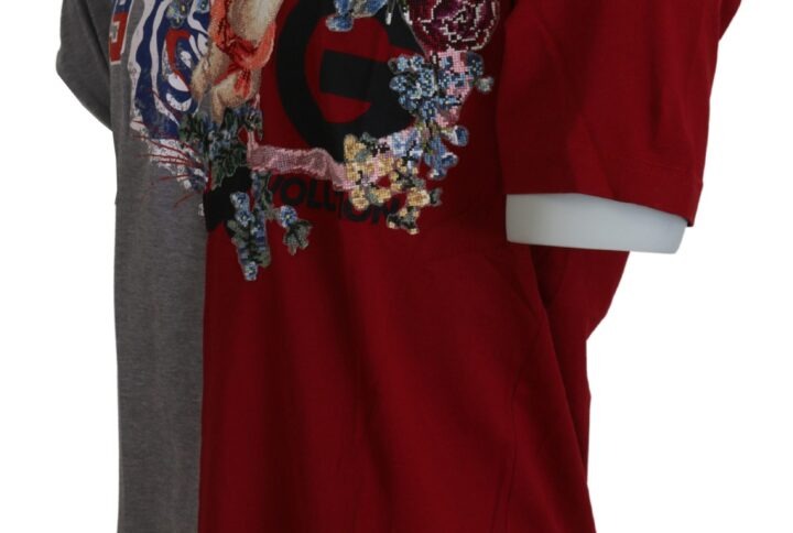 Red Gray Two Model DG Angel Crewneck  T-shirt - Jag Couture London