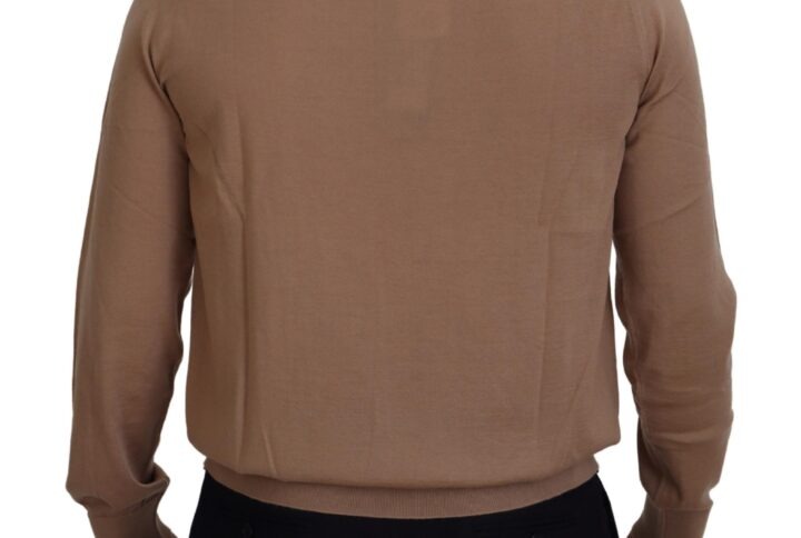 Beige Cashmere Crown Logo Pullover Sweater - Jag Couture London