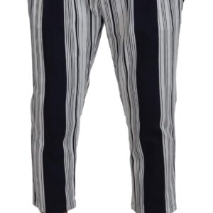 White Cotton Striped Cropped Pants