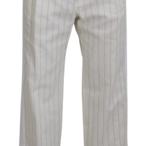 White Cotton Striped Formal Pants
