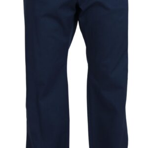 Blue Cotton Straight Fit Pants