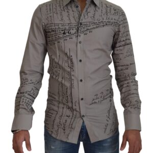 Gray Printed Cotton Slim Dress GOLD Shirt