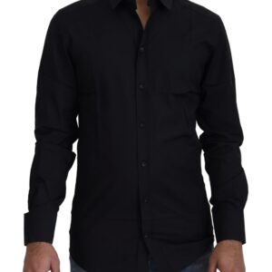 Black Cotton Slim Fit Formal Dress GOLD Shirt