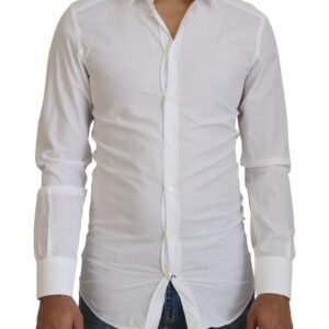 White Cotton Slim Fit Formal Dress GOLD Shirt
