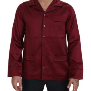 Red Silk Lounge Top Pajama Sleepwear Shirt