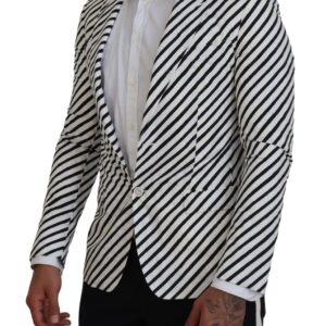 White Black Striped Slim Fit Jacket Blazer