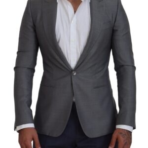 Gray Wool Silk Slim Fit Jacket Blazer