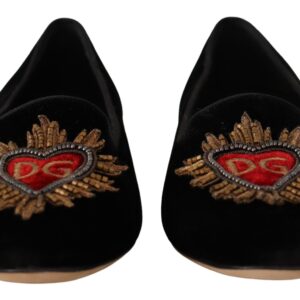 Black DG Sacred Heart Patch Slip On Flat Shoes