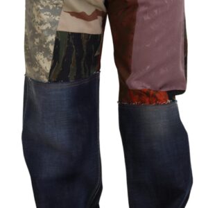 Multicolor Silk Patchwork Men Denim Jeans