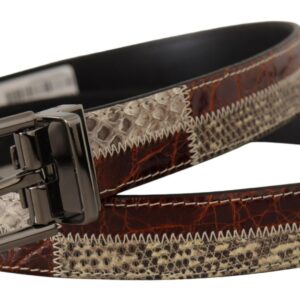Multicolor Exotic Leather Patchwork Metal Belt
