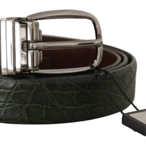 Green Exotic Leather Silver Buckle Belt