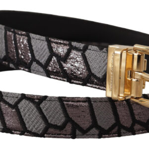 Multicolor Patchwork Leather Gold Jaquard Belt