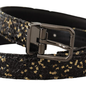 Gold Black Two-toned Leather Chrome Buckle Belt
