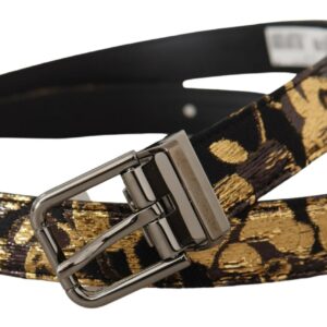 Multicolor Jacquard Leather Logo Metal Buckle Belt