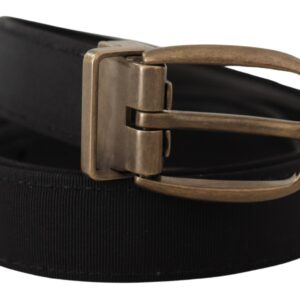 Black Grosgrain Leather Bronze Metal Belt