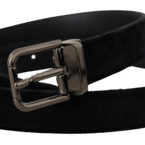 Black Velvet Silver Tone Logo Metal Buckle Belt