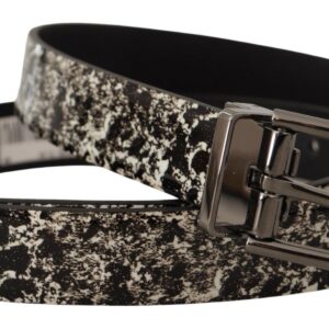 Black Marble Print Leather Gray Logo Belt