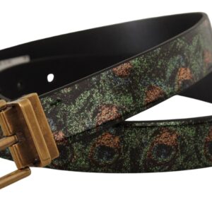 Multicolor Leather Vernice Pavone Bronze Metal Belt