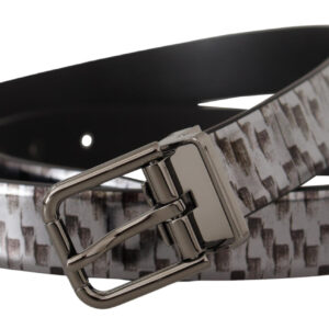 Gray Herringbone Leather Gray 3D Metal Buckle Belt