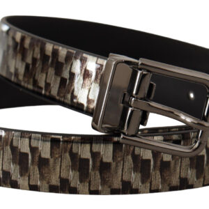 Brown Herringbone Leather Gray Belt