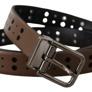 Dark Brown Perforated Leather Metal Belt