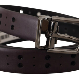 Burgundy Leather Perforated Metal Buckle Belt