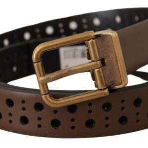 Brown Leather Perforated Crown Belt