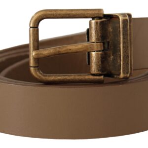 Brown Solid Leather Brass Buckle Classic Belt