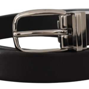Black Leather Silver Metal Chrome Logo Buckle  Belt