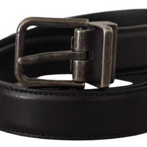 Black Calf Leather Logo Metal Buckle Belt