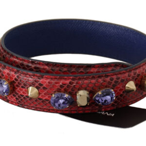 Red Exotic Leather Crystals Bag Shoulder Strap