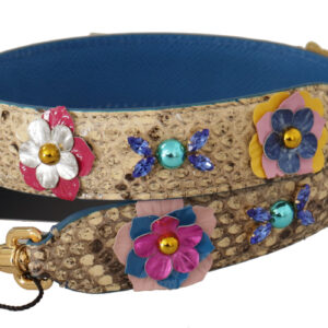 Beige Python Leather Floral Studded Shoulder Strap