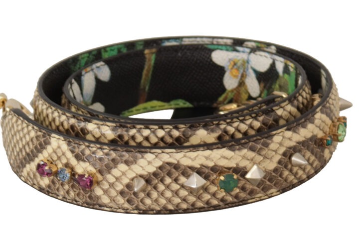 Beige Exotic Leather Crystals Reversible Shoulder Strap - Jag Couture London