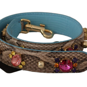 Brown Exotic Leather Crystals Shoulder Strap