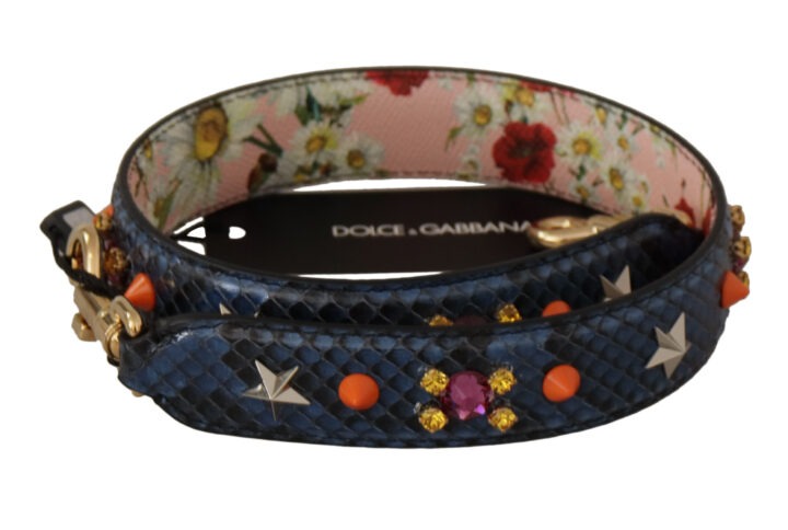 Blue Exotic Leather Crystals Reversible Shoulder Strap | Jag Couture London – New York
