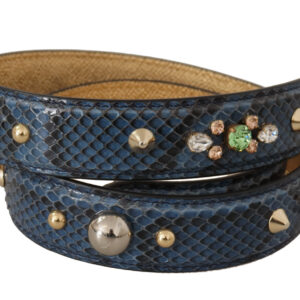 Blue Exotic Leather Crystals Shoulder Strap