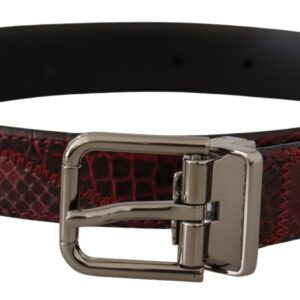 Red Exotic Leather Metal Logo Buckle Belt