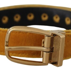 Mustard Velvet Gold Logo Engraved Metal Buckle Belt