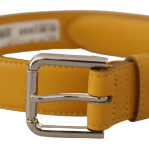 Yellow Leather Silver Tone Logo Metal Buckle Belt