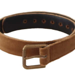 Brown Velvet Bronze Vintage Logo Metal Buckle Belt