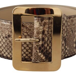 Brown Exotic Wide Waist Leather Gold Metal Buckle Belt