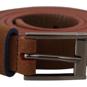Brown Logo Engraved Metal Waist Buckle Belt