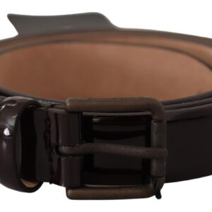 Black Patent Leather Logo Metal Waist Buckle Belt