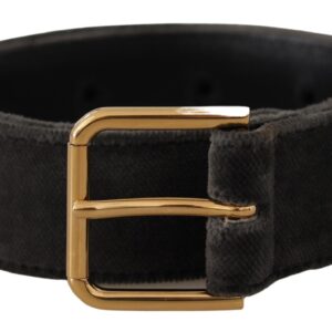 Brown Velvet Gold Tone Logo Metal Waist Buckle Belt