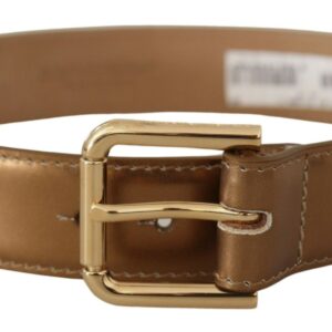 Bronze Leather Gold Logo Engraved Waist Buckle Belt
